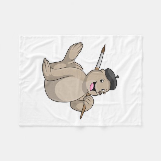 Seal as Painter with Paint brush Fleece Deken (Voorkant (Horizontaal))