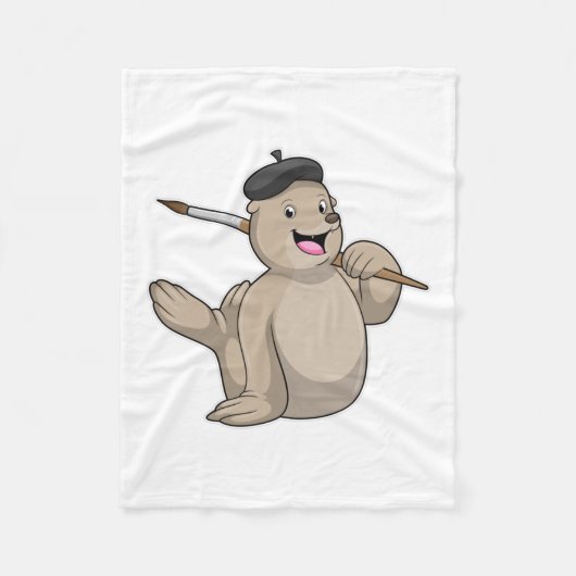 Seal as Painter with Paint brush Fleece Deken (Voorkant)