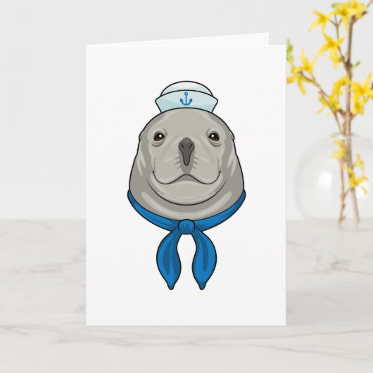 Seal as Sailor with Sailor hat Kaart (Gele Bloem)