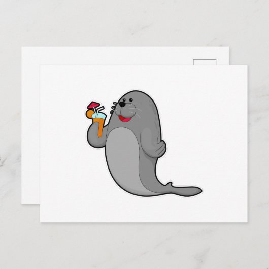 Seal at Drinking with Juice Briefkaart (Voorkant / Achterkant)