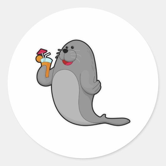 Seal at Drinking with Juice Ronde Sticker (Voorkant)