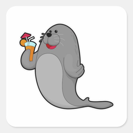 Seal at Drinking with Juice Vierkante Sticker (Voorkant)