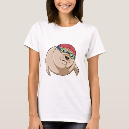 Seal at Swimming with Swimming goggles T-shirt (Voorkant)