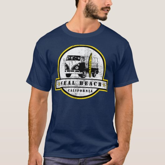 Seal Beach California Hippie Van Surfer T-shirt (Voorkant)