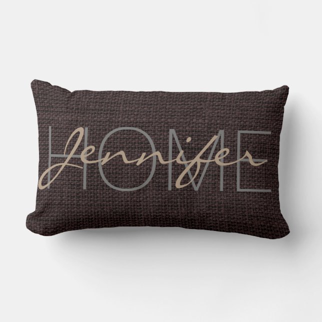 Seal bruine Burlap Rustiek Monogram Kussen (Voorkant)