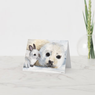 Seal Cub en White Rabbit Painting Note Kaart