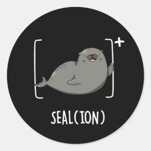 Seal Ion Funny Zee Lion Pun Dark BG Ronde Sticker