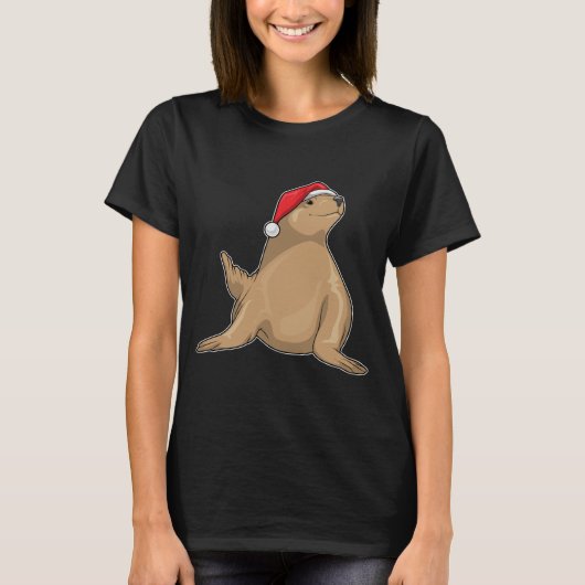 Seal Kerstmis Kerstman hoed T-shirt (Voorkant)