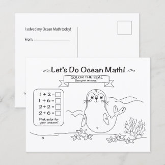 Seal Ocean Math Coloring Postcard Briefkaart