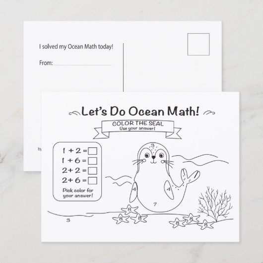 Seal Ocean Math Coloring Postcard Briefkaart (Voorkant / Achterkant)