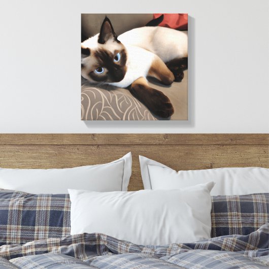 Seal Point Siamese Digital Portret Canvas Afdruk (Insitu (Slaapkamer))