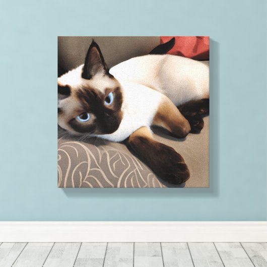 Seal Point Siamese Digital Portret Canvas Afdruk (Insitu (Houten vloer))