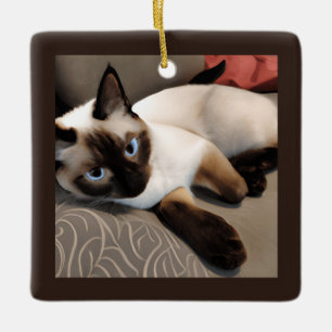 Seal Point Siamese Digital Portret Keramisch Ornament