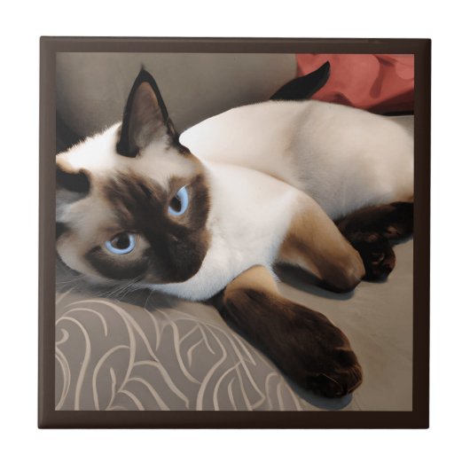 Seal Point Siamese Digital Portret Tegeltje (Voorkant)