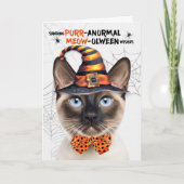 Seal Point Siamese Kat PURRanormale MEOWolween Feestdagen Kaart (Voorkant)