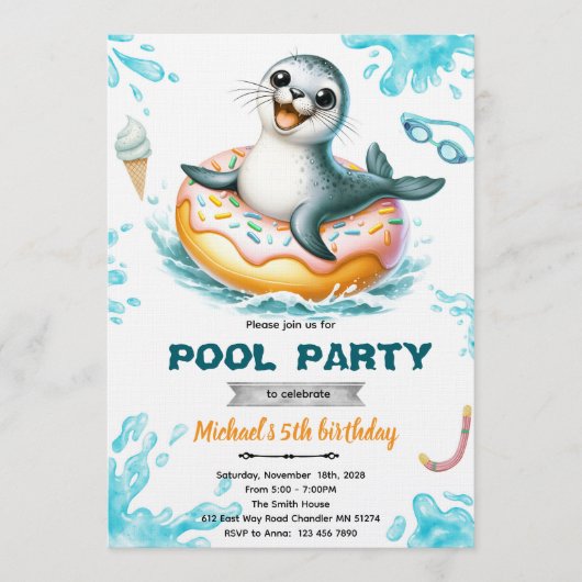 Seal pool party invitation kaart (Voorkant)