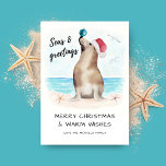 Seal Santa Zeeen & Groeten Kustkerst Feestdagenkaart<br><div class="desc">Stuur uw allerbeste wensen voor de vakantie met deze kerstkaart voor de kust met een 'Zeeen & Groeten'-onderschrift en een waterverf-zeehond Santa op het strand,  die speels een ornament op zijn neus balanceert. Personaliseer de begroetings- en handtekeninglijn voor een unieke kaart. Kunst van KL Stock.</div>
