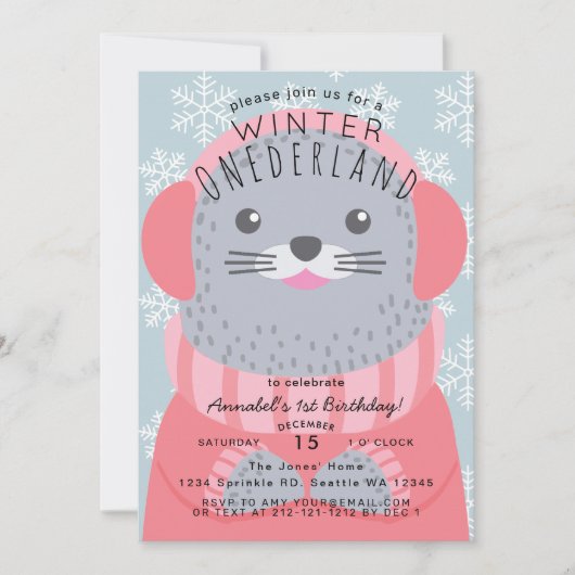 Seal Winter Onederland Kinderen Birthday Kaart (Voorkant)