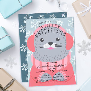 Seal Winter Onederland Kinderen Birthday Kaart