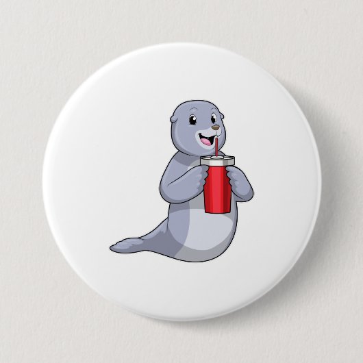 Seal with Drinking cup Ronde Button 7,6 Cm (Voorkant)