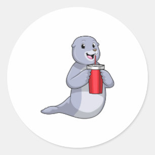 Seal with Drinking cup Ronde Sticker