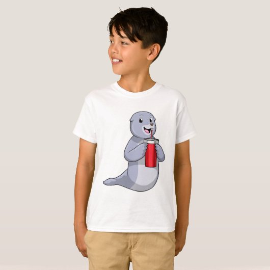 Seal with Drinking cup T-shirt (Voorkant volledig)