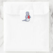 Seal with Drinking cup Vierkante Sticker (Tas)
