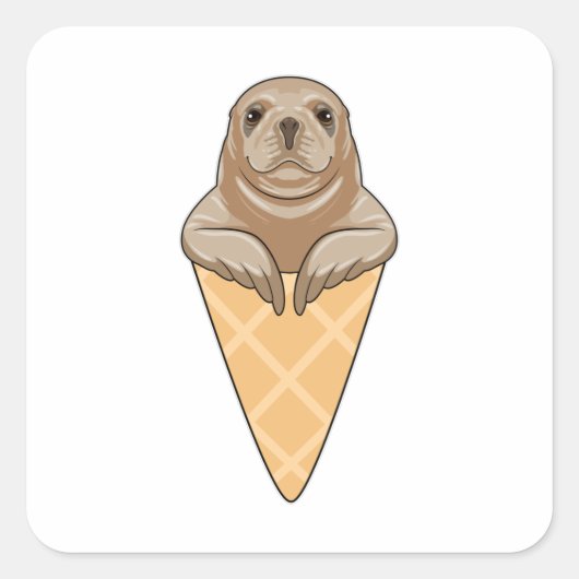 Seal with Ice cream cone Vierkante Sticker (Voorkant)