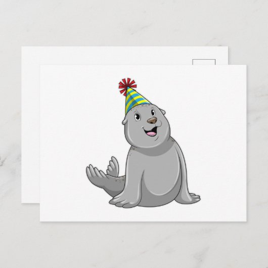 Seal with Party hat Party Briefkaart (Voorkant / Achterkant)