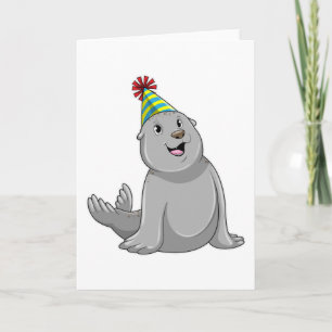 Seal with Party hat Party Kaart