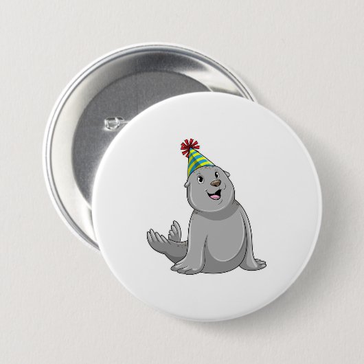 Seal with Party hat Party Ronde Button 7,6 Cm (Voorkant /achterkant)