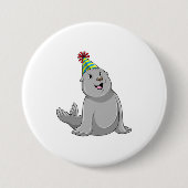 Seal with Party hat Party Ronde Button 7,6 Cm (Voorkant)