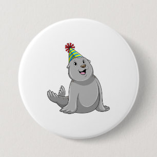 Seal with Party hat Party Ronde Button 7,6 Cm