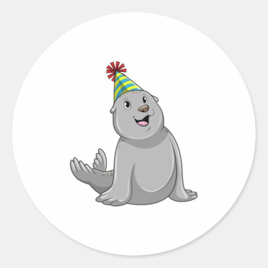Seal with Party hat Party Ronde Sticker (Voorkant)