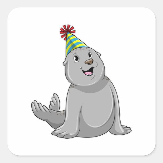 Seal with Party hat Party Vierkante Sticker (Voorkant)
