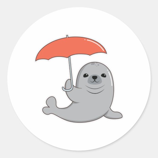 Seal with Umbrella Ronde Sticker (Voorkant)