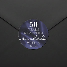 Sealed with a Kiss Blue 50th Birthday Anniversary Ronde Sticker