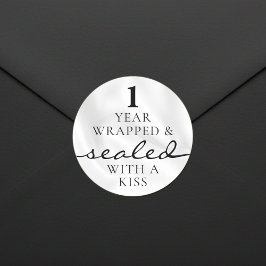 Sealed with a Kiss White 1st Birthday Anniversary Ronde Sticker