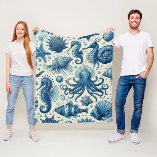 Sealife Animals Pattern Fleece Deken (In situ)