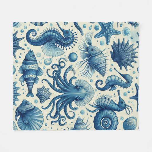  Sealife Animals Pattern Fleece Deken (Voorkant (Horizontaal))