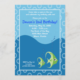 Sealife Green Fish 5x7 Birthday Invitation Kaart
