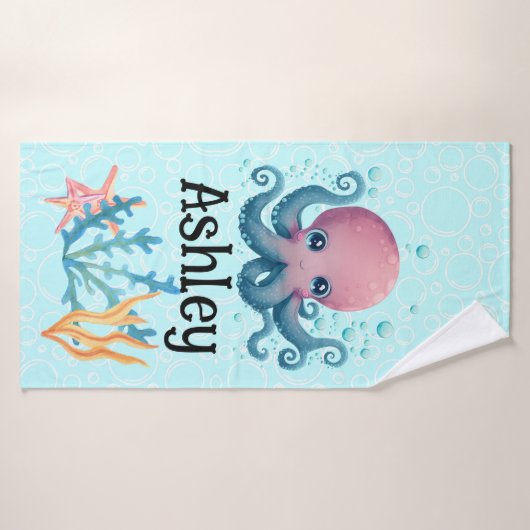 Sealife octopus gepersonaliseerde handdoek (Badhanddoek)
