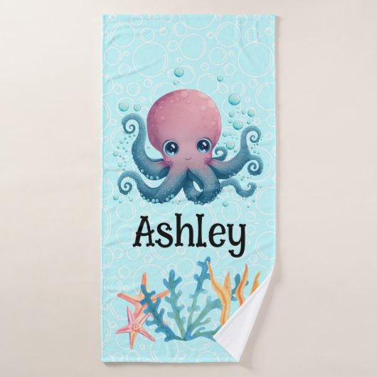 Sealife octopus gepersonaliseerde handdoek (Badhanddoek)