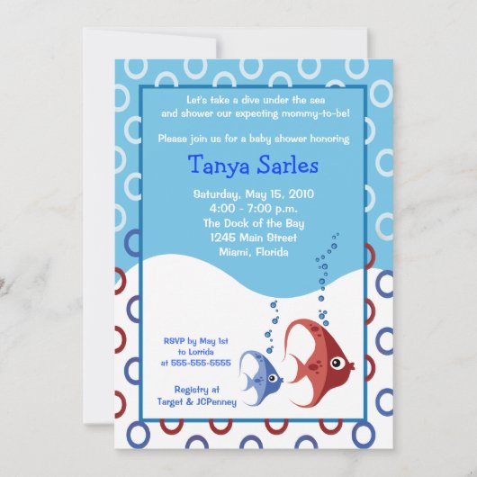 Sealife RED FISH BLUE FISH 5x7 Baby shower Kaart (Voorkant)