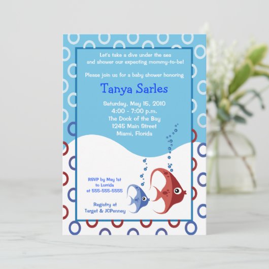 Sealife RED FISH BLUE FISH 5x7 Baby shower Kaart (Staand voorkant)