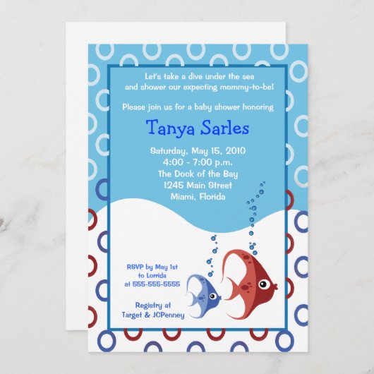 Sealife RED FISH BLUE FISH 5x7 Baby shower Kaart (Voorkant / Achterkant)