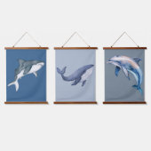 SeaLife Whale Dolphin Shark Nursery Art Waterverf Hangend Wandkleed (Driedubbel)