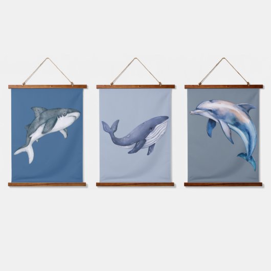 SeaLife Whale Dolphin Shark Nursery Art Waterverf Hangend Wandkleed (Driedubbel)