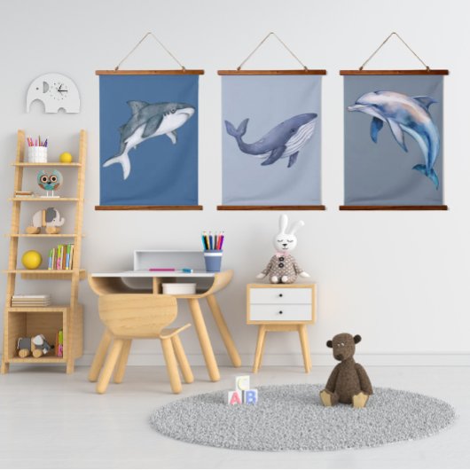 SeaLife Whale Dolphin Shark Nursery Art Waterverf Hangend Wandkleed