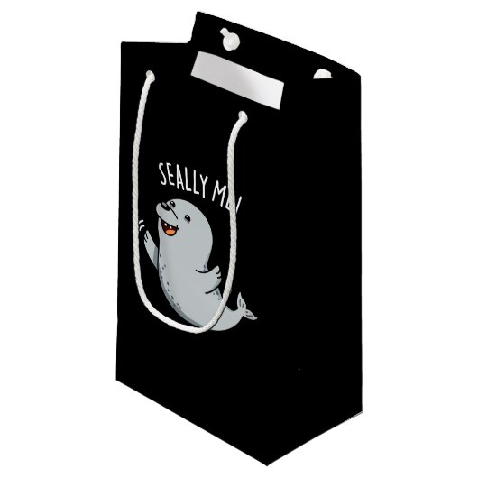 Seally Me Funny Seal Pun Dark BG Klein Cadeauzakje (Voorkant Gekanteld)